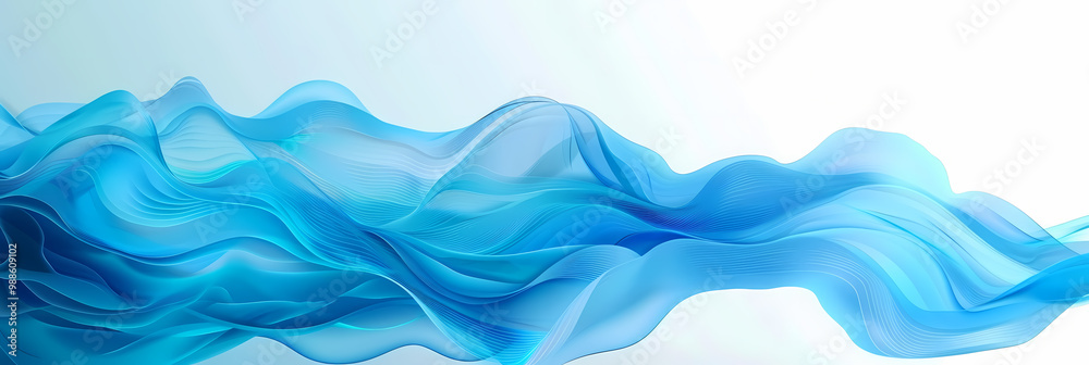 Fototapeta premium Abstract blue waves flow across the white background, creating a sense of motion and fluidity.