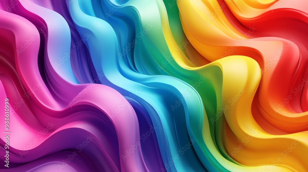 Fototapeta premium 3D render of a colorful, rainbow-like wavy background.