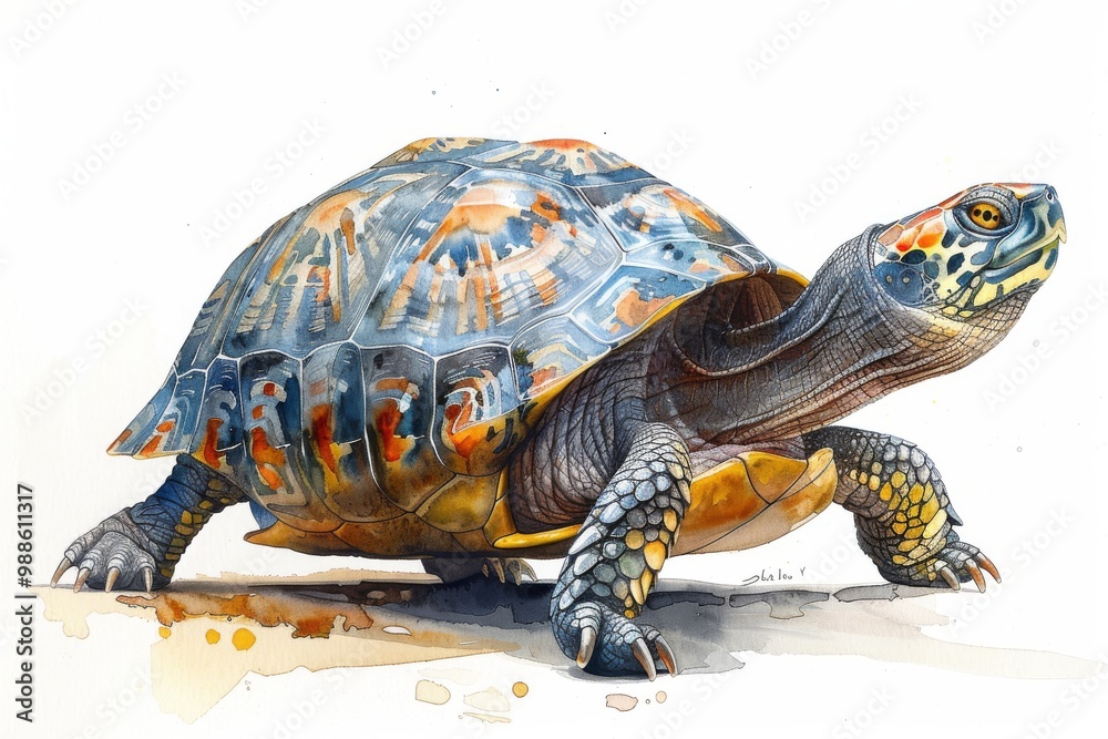 Obraz premium Turtle in watercolor style on a white background, logo, print, for a postcard