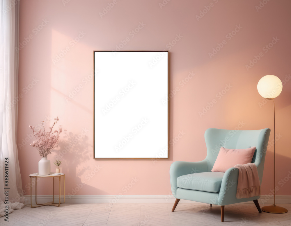 Mockup room for poster or painting in modern interior, Photo Frame Mockup, pastel colors Mockup room for poster or painting in modern interior, Photo Frame Mockup, pastel colors