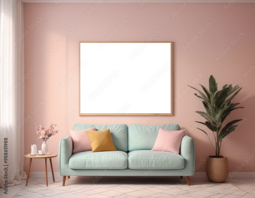 Mockup room for poster or painting in modern interior, Photo Frame Mockup, pastel colors