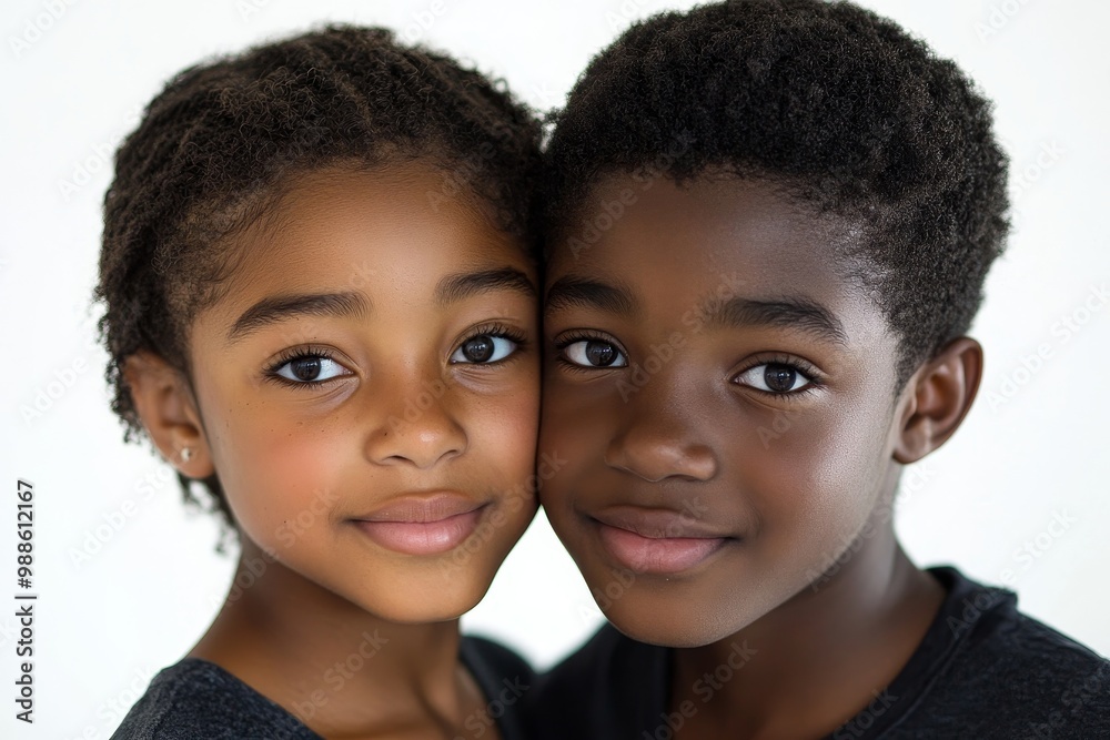 African American Siblings Portrait On White, Generative AI African American Siblings Portrait On White, Generative AI