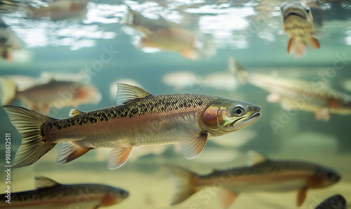 Fish in a breeding in salmon fish hatchery