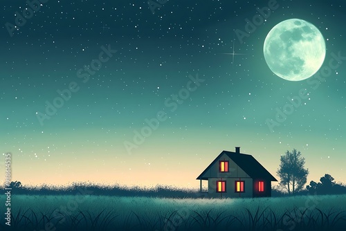 Night Sky With Stars And A House