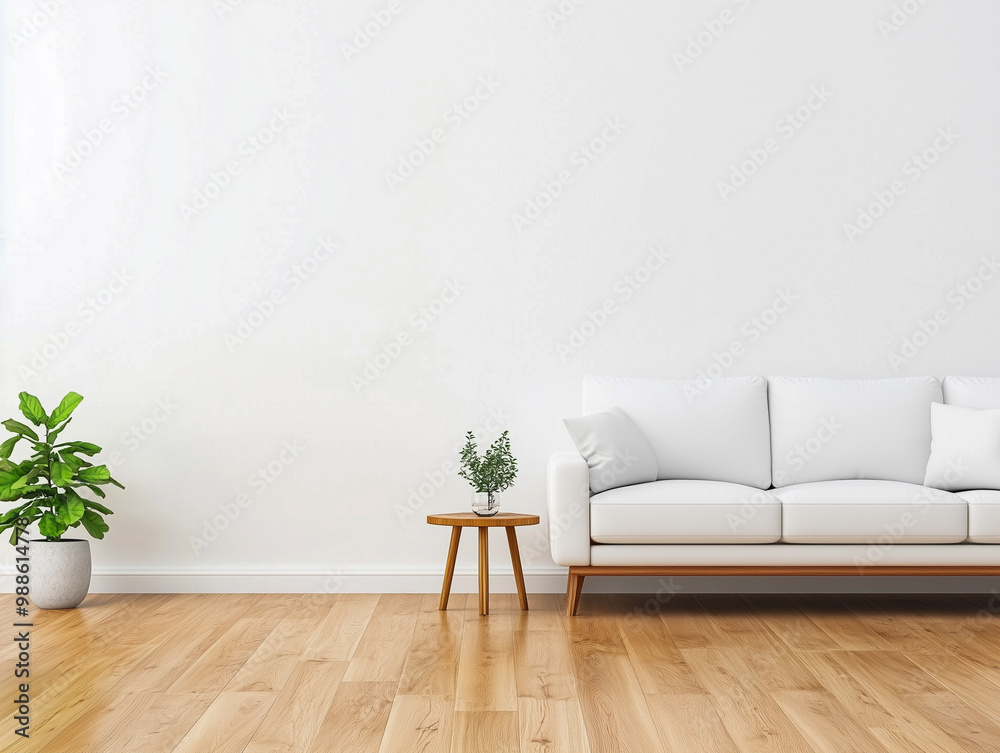 Minimalist interior design of modern living room with white sofa against tv Minimalist interior design of modern living room with white sofa against tv