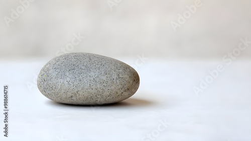 Single Grey Stone on White Background.