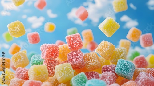 Colorful Gummy Candy Falling on The Sky