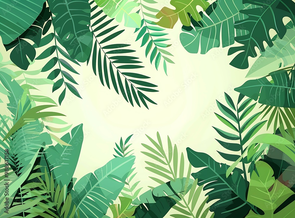 Tropical Leaves Green Background Illustration Tropical Leaves Green Background Illustration
