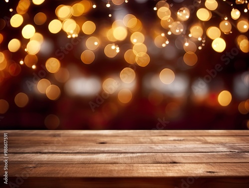 Mock up for space Empty dark wooden table in front of abstract blurred bokeh background for display selective focus