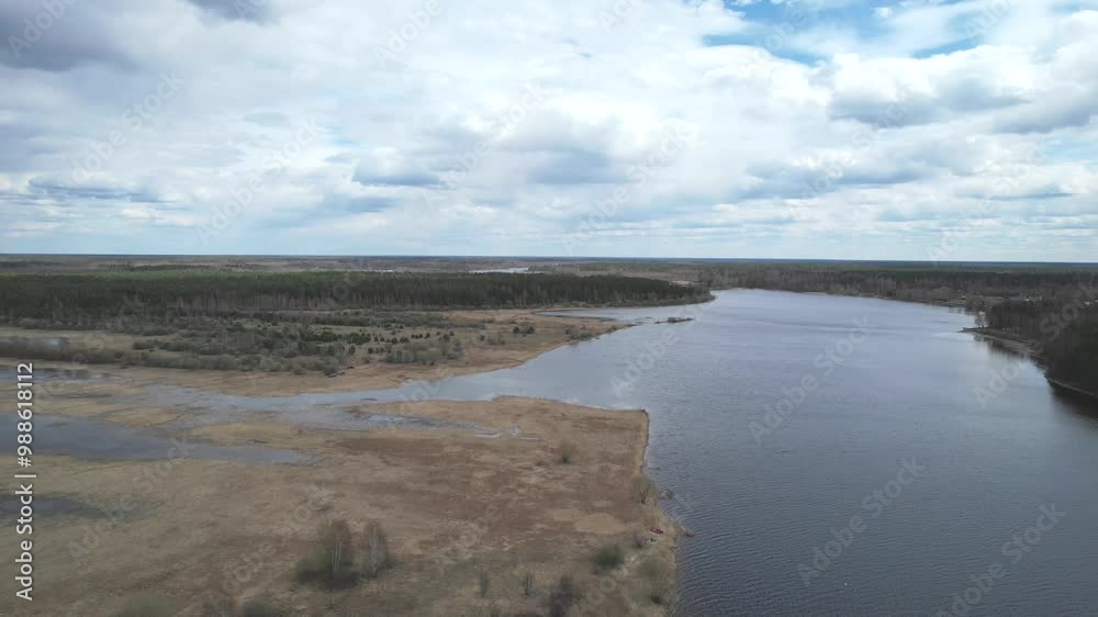 Aerial views of Russia's nature, taken from a drone over the Volga River, surrounded by endless forests. High-quality 4k footage Aerial views of Russia's nature, taken from a drone over the Volga River, surrounded by endless forests. High-quality 4k footage