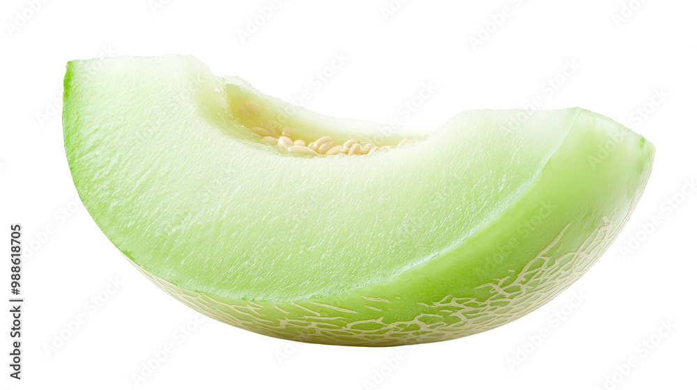 A slice of green melon with a small hole in the middle A slice of green melon with a small hole in the middle