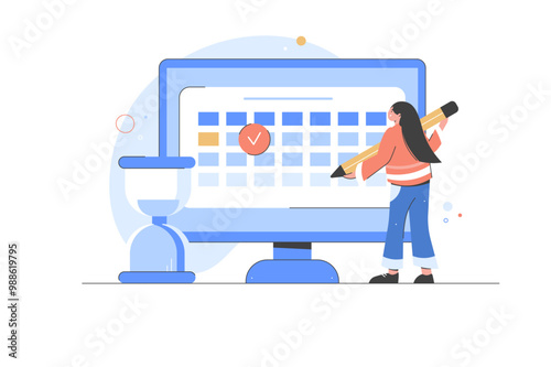 Schedule planning. Vector flat vector illustration banner. Work tasks, filling check list, making schedule. To do list. Business and organization concept