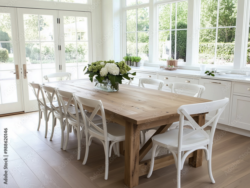Fototapeta premium Modern design farmhouse dining room with table