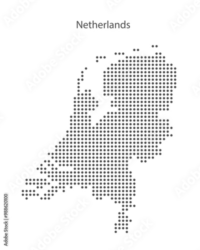 Abstract dotted black and white map of Netherlands. Country map digital dotted vector illustration. 