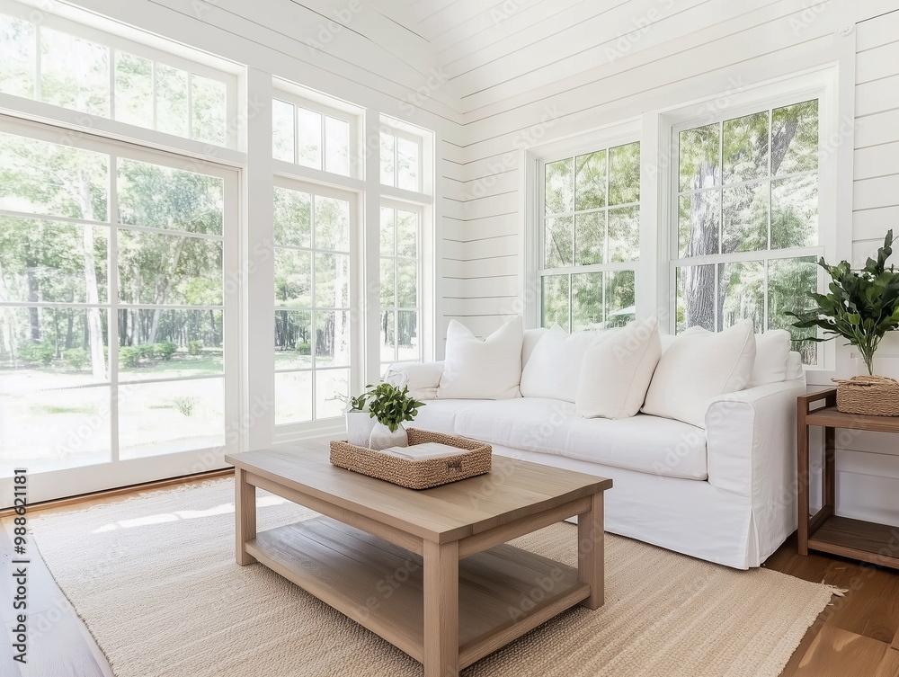 Fototapeta premium Modern design sofa in interior farmhouse living room