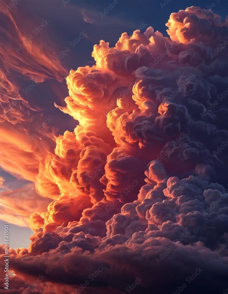 Thick, swirling clouds catch the vibrant hues of a setting sun, glowing with fiery oranges and pinks. The rich textures and colors create a stunning display of nature's evening spectacle.. AI Thick, swirling clouds catch the vibrant hues of a setting sun, glowing with fiery oranges and pinks. The rich textures and colors create a stunning display of nature's evening spectacle.. AI