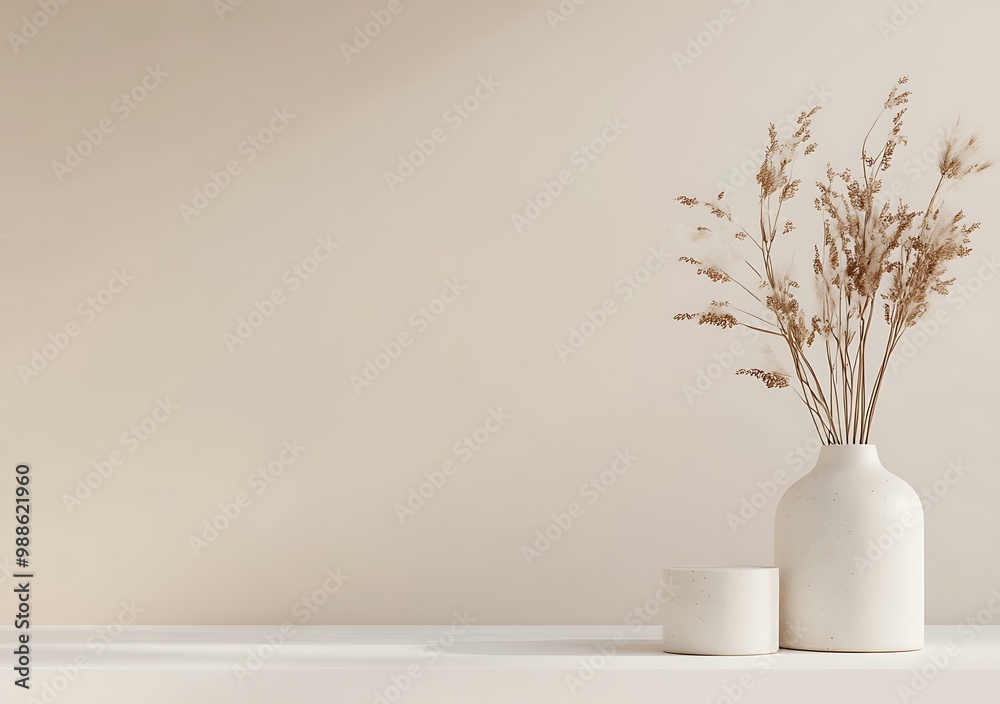 Simple Vase with Dried Flowers and a White Table Simple Vase with Dried Flowers and a White Table