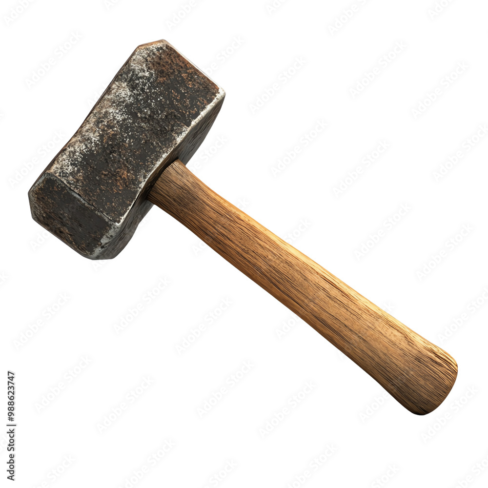 A sturdy sledgehammer with a wooden handle and a worn metal head, perfect for construction and demolition tasks, Transparent background. A sturdy sledgehammer with a wooden handle and a worn metal head, perfect for construction and demolition tasks, Transparent background.