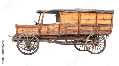 Wooden cart wagon isolated on transparent background