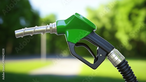 Green Gasoline Pump Nozzle at Fuel Station 