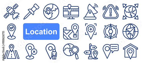 Navigation, location, GPS elements line web icon set. Outline icons pack. Icon collection. Editable vector icon and illustration.