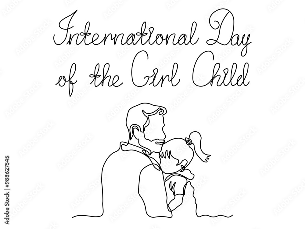 International Day of the Girl Child. abstract girl . dad and childcontinuous one line art hand drawing sketch, logo International Day of the Girl Child. abstract girl . dad and childcontinuous one line art hand drawing sketch, logo