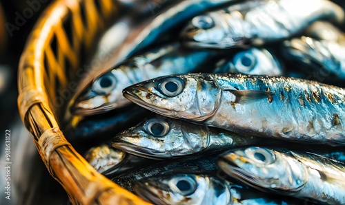 Fresh raw sardines at market photo