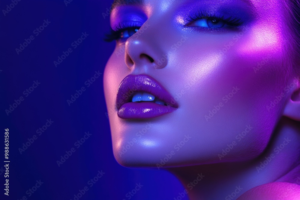 Beautiful woman with purple makeup on an isolated background. Beautiful woman with purple makeup on an isolated background.
