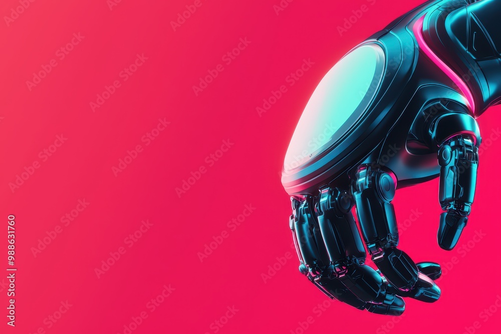 Fototapeta premium Futuristic robotic hand design on a vibrant background.