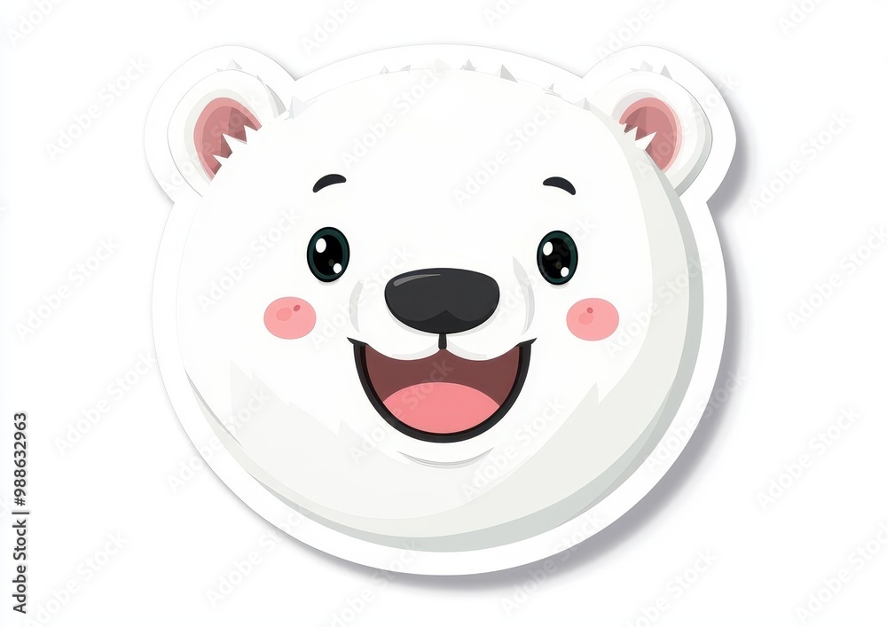 Fototapeta premium Cute Cartoon Polar Bear Face with Happy Expression, White and Pink