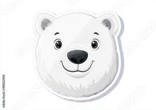 Cute White Polar Bear Face Cartoon Sticker on White Background