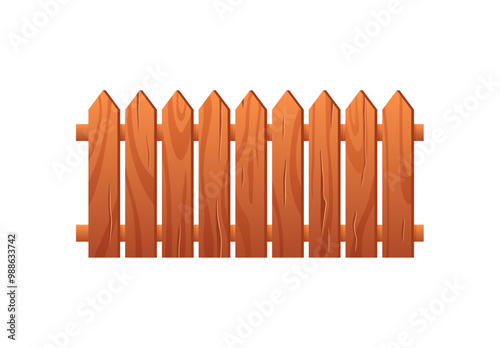 Wooden fence vector flat illustration, cartoon backyard border from lumber boards, picket, brown garden timber barrier