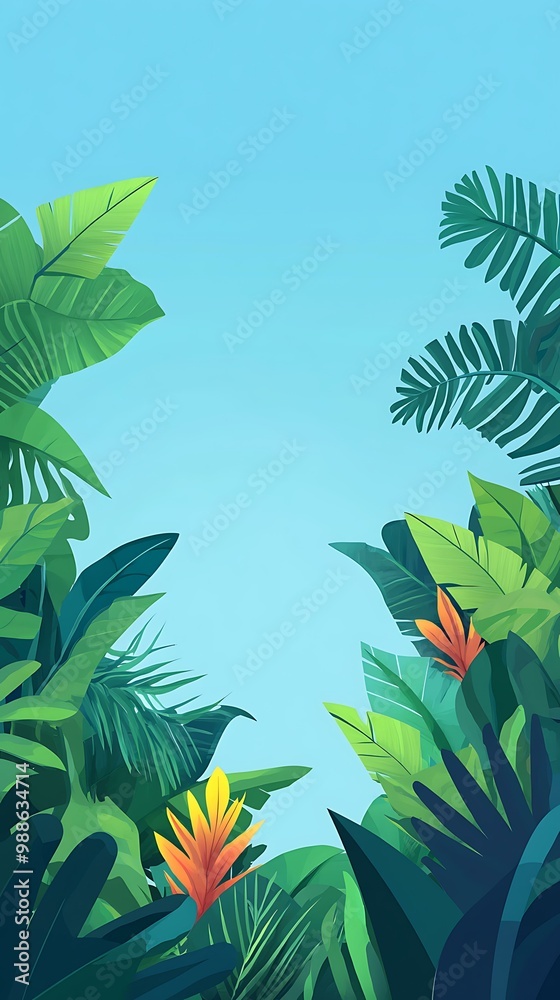 Tropical Leaves and Blue Sky Summer Background Tropical Leaves and Blue Sky Summer Background