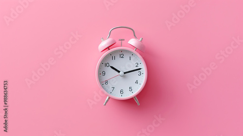 Pink alarm clock isolated pink background, copy space