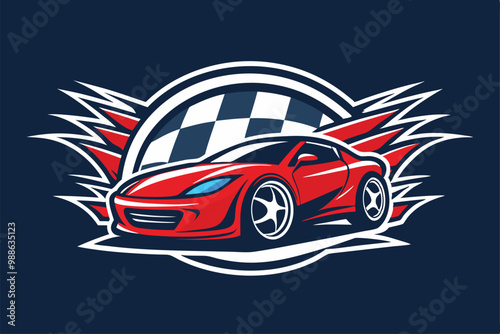 A vibrant logo featuring a racing car with sleek lines and checkered patterns, Car race logo template. Vector illustration. Car racing logo design.