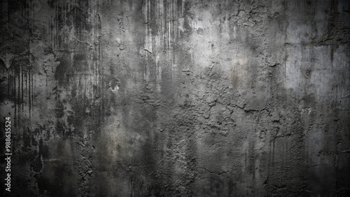 A close-up view of a textured concrete wall exhibiting signs of aging, featuring various shades of grey and surface irregularities that reflect an urban environment