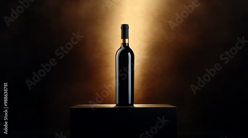 Elegant wine bottle on a pedestal with dramatic lighting, creating a stunning visual effect.