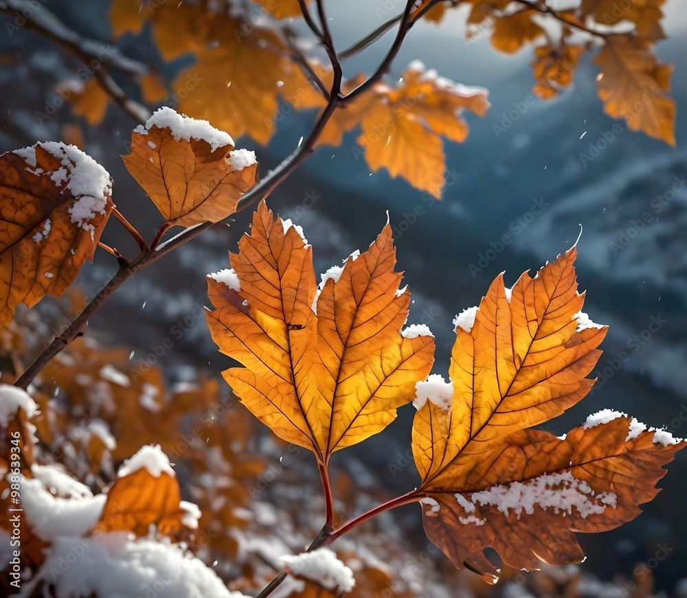 High Resolution Photo of Winter Leaves in Mountain Landscape