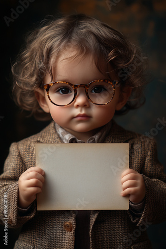 smart child holding a plain white board