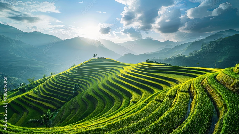 Fototapeta premium Terraced rice field landscape near Sapa in Vietnam background