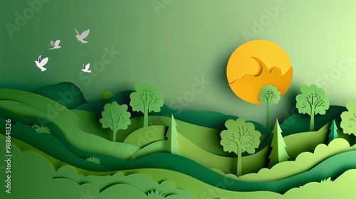 Paper art of ecology and environment concept background