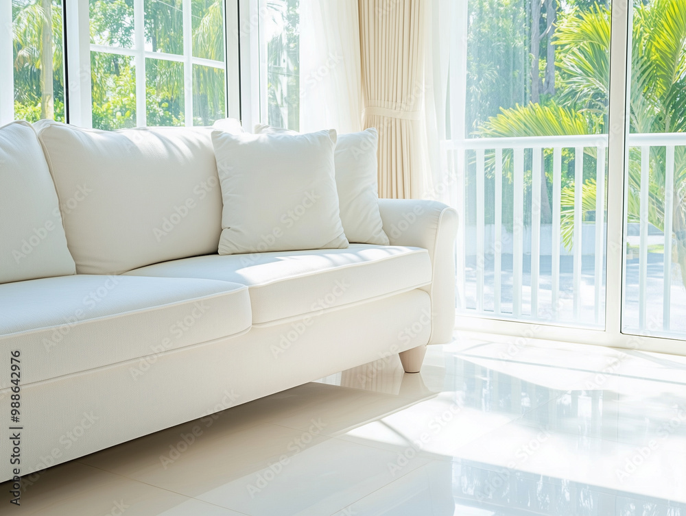 Fototapeta premium Simple interior design luxury living room with white sofa and plant 