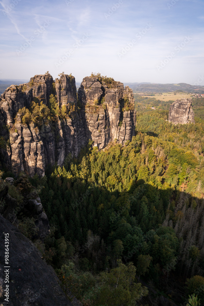 Rugged Rock Outcrops at an Overlook in Saxon Switzerland National Park, Nationalpark Sächsische Schweiz Rugged Rock Outcrops at an Overlook in Saxon Switzerland National Park, Nationalpark Sächsische Schweiz