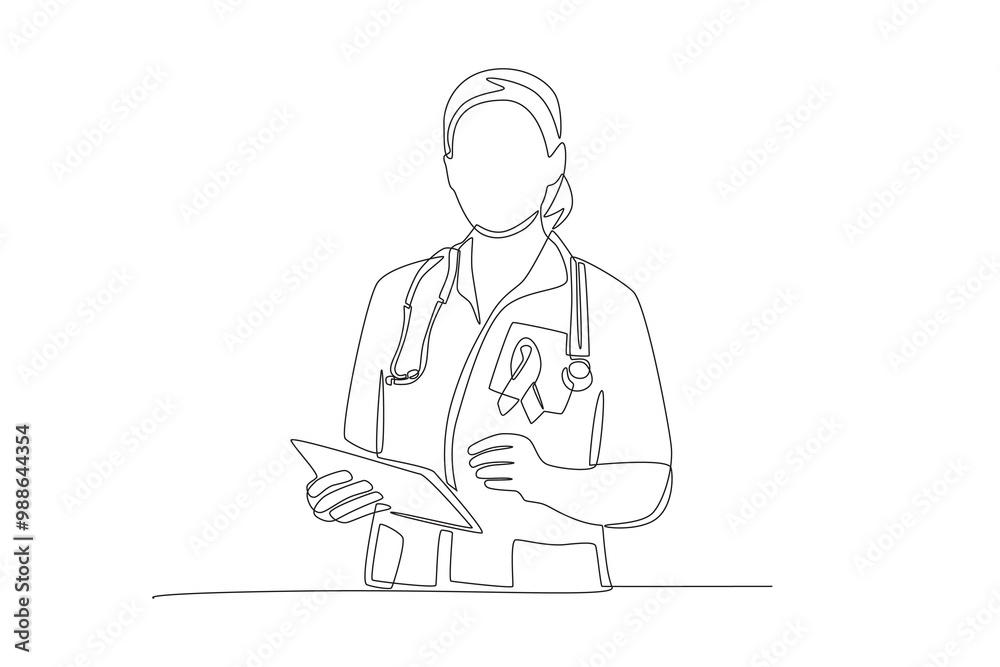 Breast cancer awareness month concept one-line drawing Breast cancer awareness month concept one-line drawing