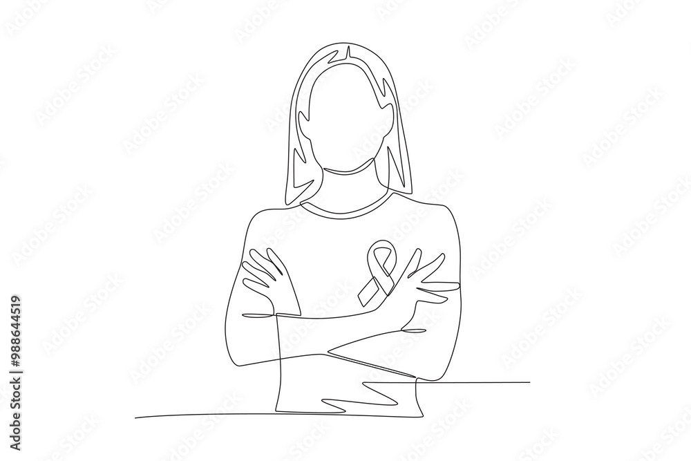 Breast cancer awareness month concept one-line drawing Breast cancer awareness month concept one-line drawing