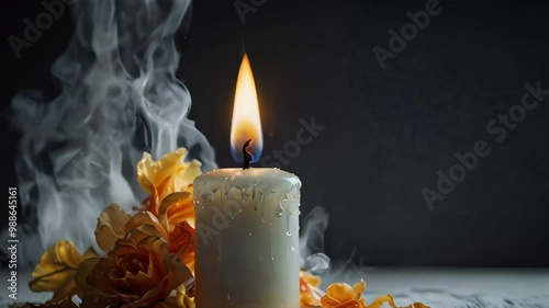 Capture the serene beauty of a single candle flame in a dark room