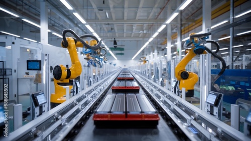 Efficient Automation: Robotic Battery Production Line in Action