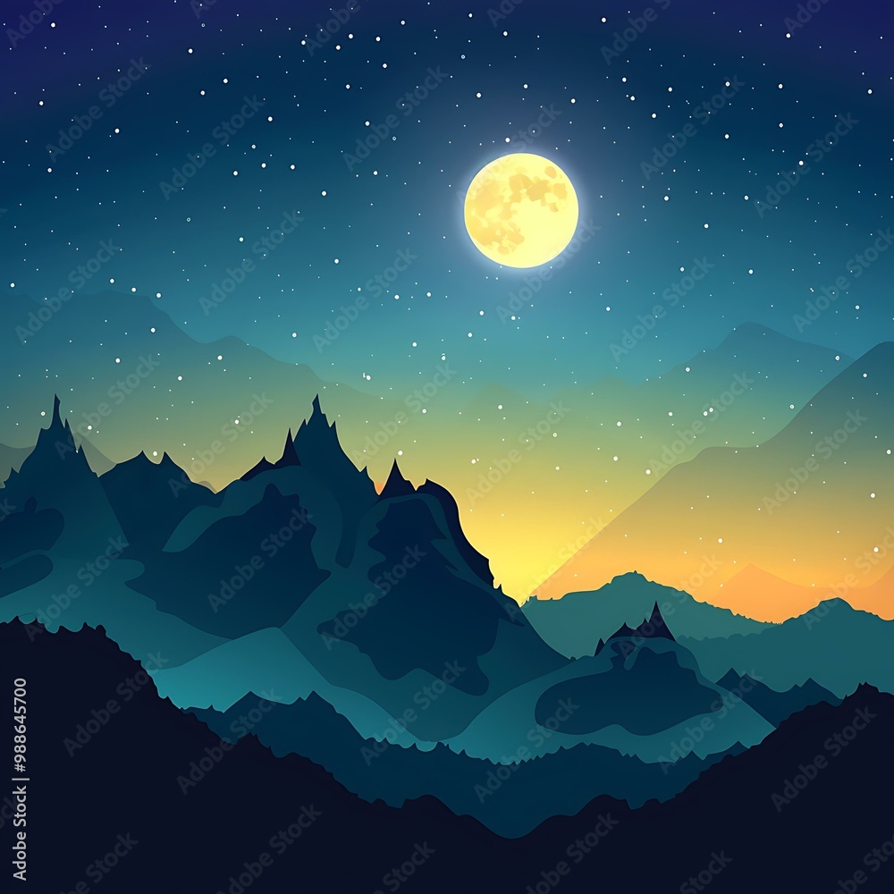 Night Sky with Full Moon over Mountain Range Night Sky with Full Moon over Mountain Range