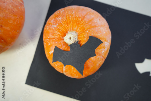 Halloween decoration pumpkin and paper bats