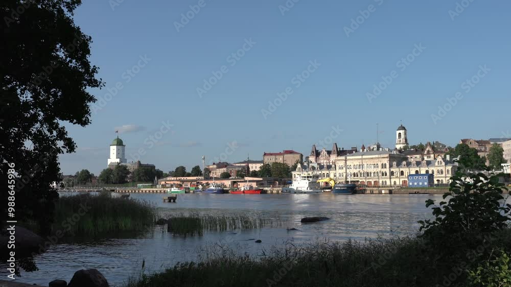 Beautiful view of the medieval Swedish castle fortress in the old town of Vyborg. Stunning panoramic city landscape. High quality 4k footage Beautiful view of the medieval Swedish castle fortress in the old town of Vyborg. Stunning panoramic city landscape. High quality 4k footage